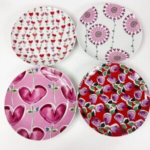 Kathy Davis Scatter Joy Love Porcelain Heart Pink Red Plates set of 4 Valentine